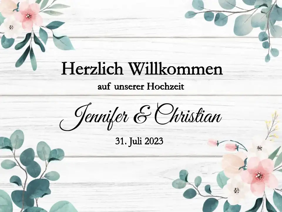 "Hochzeits Willkommensschild - Floral" auf Poster/Leinwand