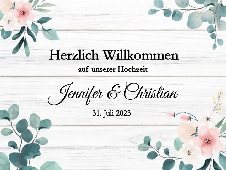 "Hochzeits Willkommensschild - Floral" auf Poster/Leinwand