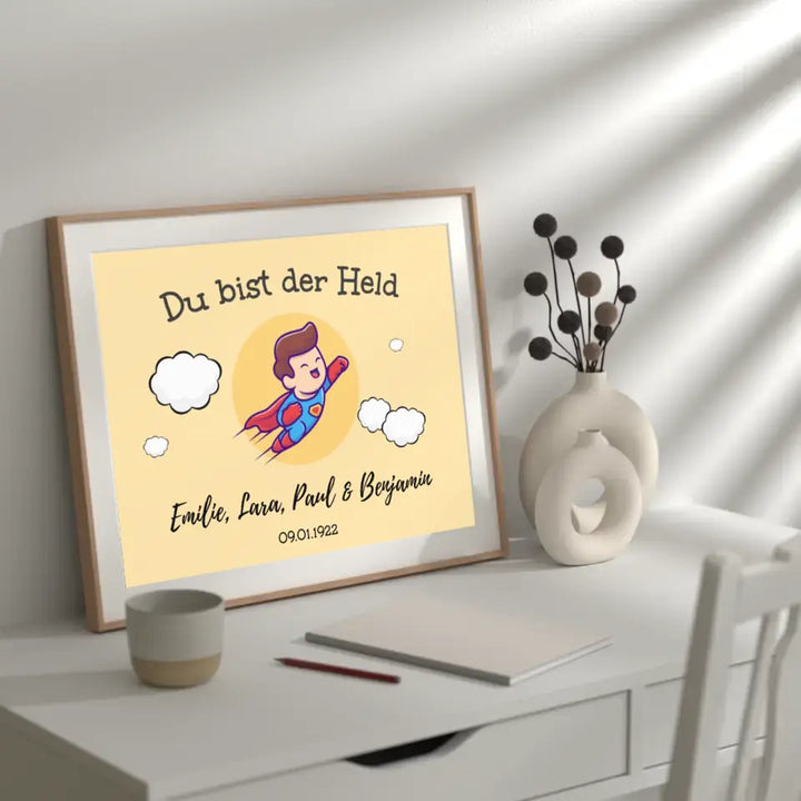 "Papa der Held" auf Poster/Leinwand