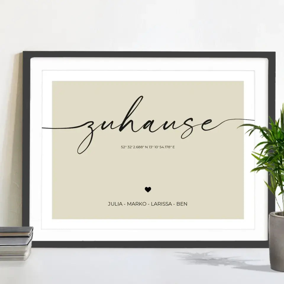 "Zuhause" Poster/Leinwand personalisiert