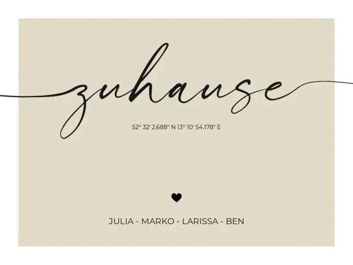 "Zuhause" Poster/Leinwand personalisiert