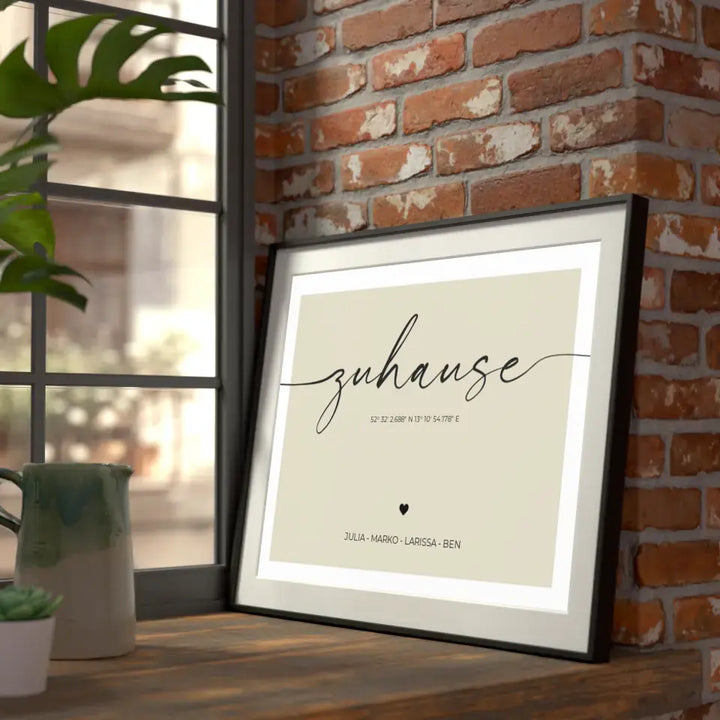 "Zuhause" Poster/Leinwand personalisiert